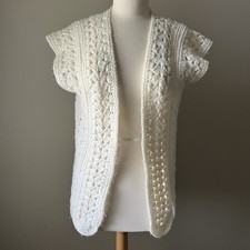 Vintage Hand Knit Crochet Open Vest White Boho Hippie 80's Chunky OSFM