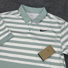 Nike Polo Mens Small White Green Dri-FIT Victory Striped Tour Golf FZ7446-395