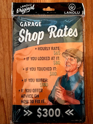 LANOLU - Garage Shop Rates Metal Embossed Sign - NEW