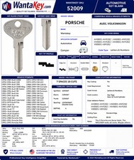 1976-1988 Porsche 924 Key Blank X9 73vb V30 Vw4 Hu47 Wk52009