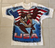 Vtg Taz USA Big DOUBLE SIDED 1995 90s Looney Tunes Men's Size L/XL All Over