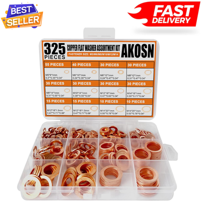 #ad #ad 325 PCS Copper Metric Sealing Crush Washers Kit 10 Sizes Oil Drain Gasket Set.. $16.97