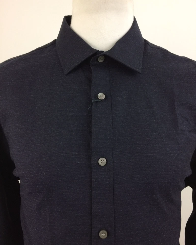 Tiger Швеции мужская рубашка размер 44 «17,5» темно-синий Slim Fit текстурированный новый F1 - Изображение 2 из 4