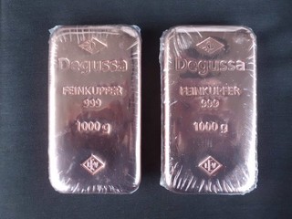 Lingotes de cobre Degussa 2x 1 Kg 2000 gramos 999 cobre fino