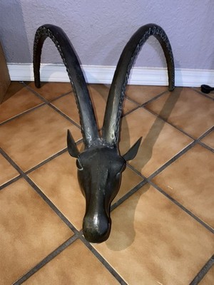 Mid Century Brass Ibex Ram Head Skull Coffee Table Base Alain Chervet LOOK READ