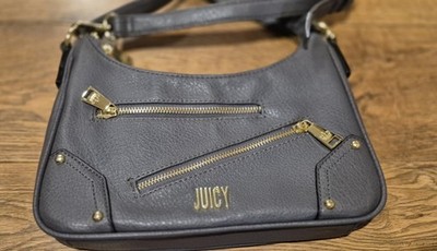 Juicy Couture Moto Chic Gray Leather Shoulder Bag Removable Crossbody Strap EUC