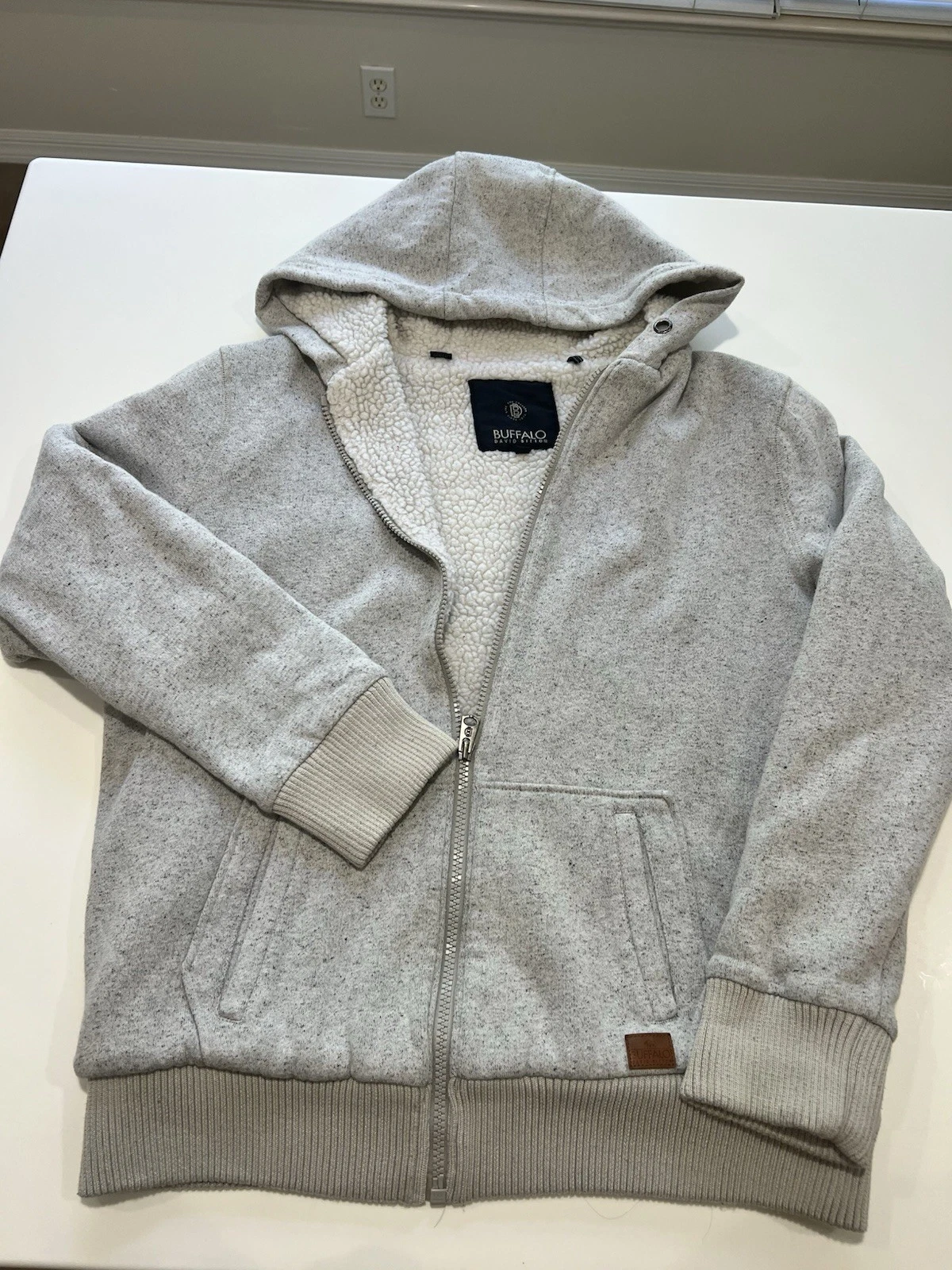 Buffalo David Bitton Hoodie Men's 2XL Gray Sherpa Lined Pull Zip