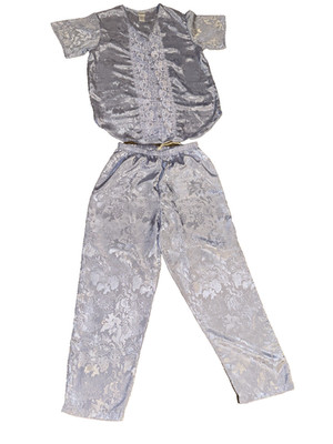Adonna Lavendar Satin Jacquard Floral Lace Trim Pajama Set Womens  Medium EUC