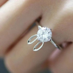Authentic Rabbit Face 2.0Ct Round Cut Lab Created Diamond Women Ring 14K White Gold Plated