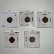 German 1 Pfennig coins 1875B, 1893A, 1894F, 1899A, 1896F lot of 5.