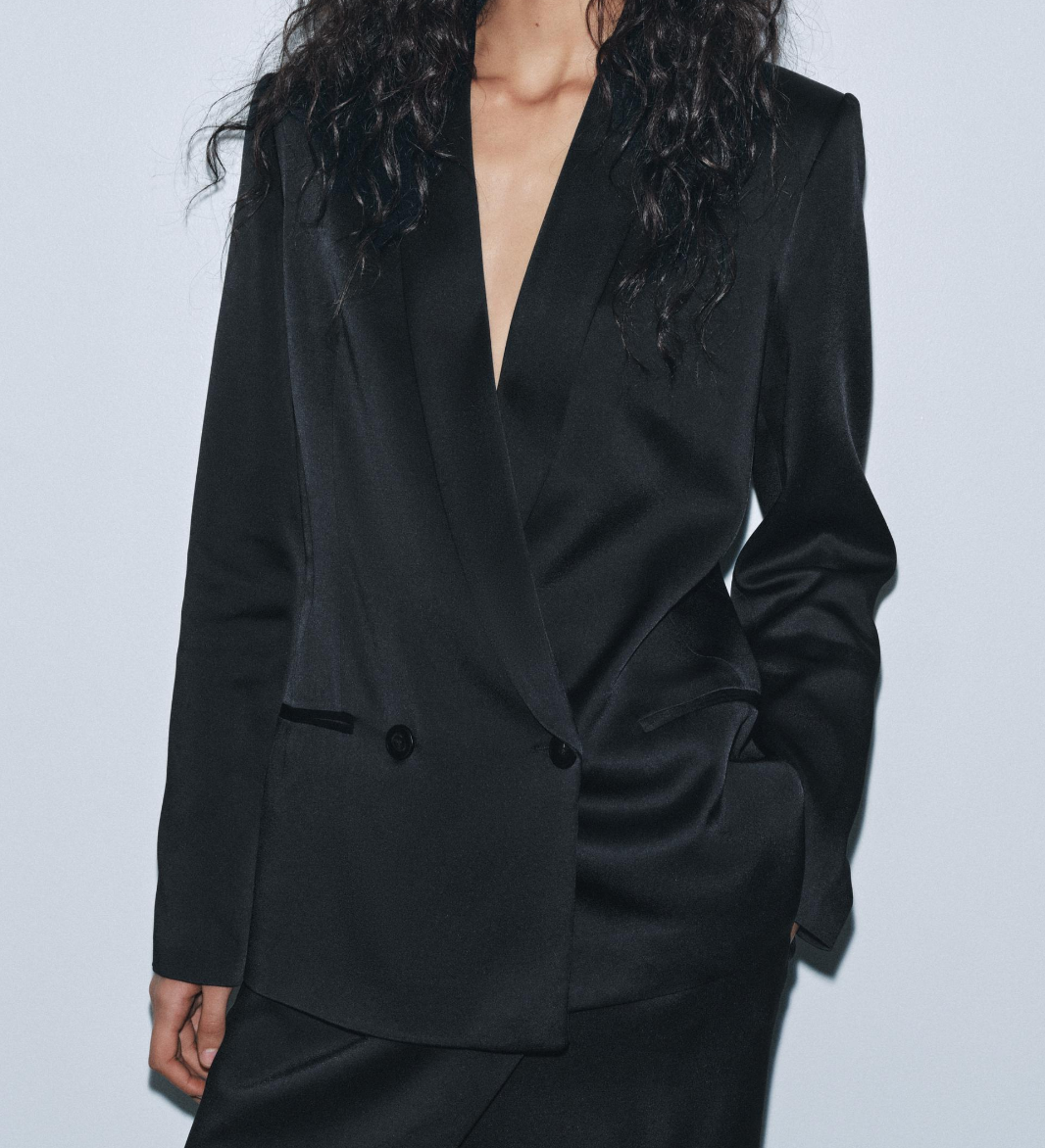 Zara ZW Collection Satin Blazer Tuxedo Jacket Black Size XS M L