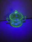 Green Uranium Depression Glass Sugar Bowl With Lid Vintage