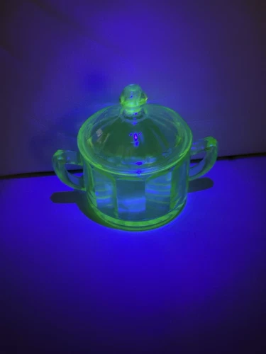 Green Uranium Depression Glass Sugar Bowl With Lid Vintage