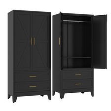 Metal armoire Wardrobe Closet with Hanging Rod,71'' Metal Wardrobe Cabinet