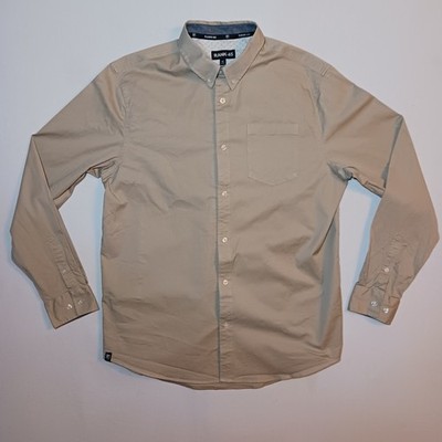 RANK 45 Mens Basic Twill Long Sleeve Button Down Shirt Medium Tan Stretch
