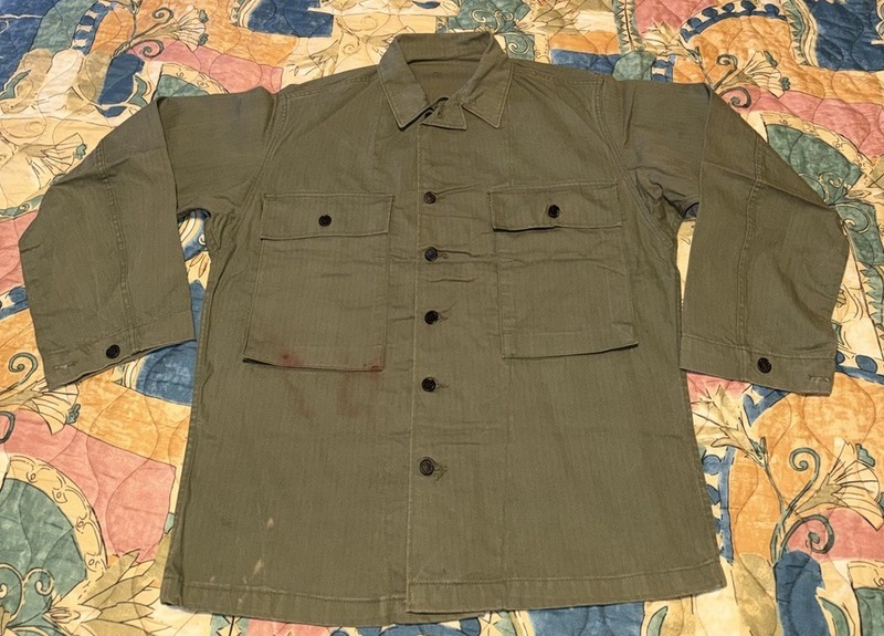 Vtg 1940s Korean War US Army Marines Navy HBT Shirt Jacket Gas Flap Sz 40R USA