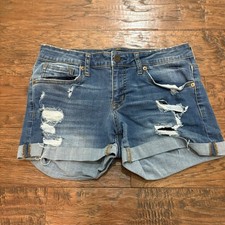 Aeropostale Women  s 4 Shorty Jean Shorts Distressed Denim Rolled Up, B 5