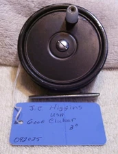 091025 VINTAGE J C HIGGINS  FLY REEL READ TAG