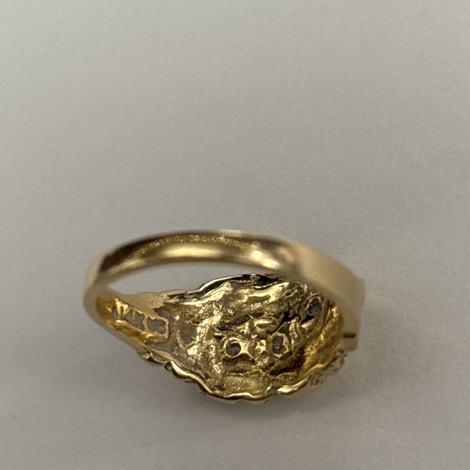 14k Solid Gold Diamond Nugget Ring - image 4