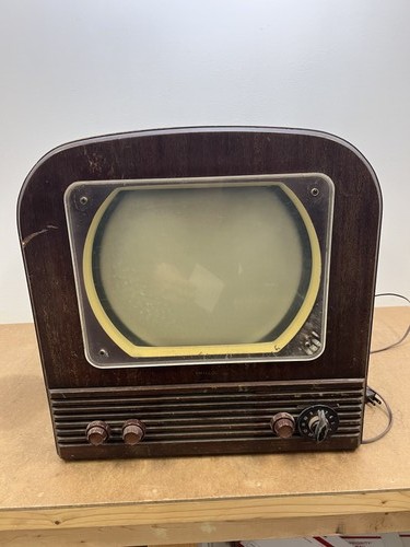Vintage Philco Wood Cabinet Tabletop TV Television Collectible Parts Bentwood 50
