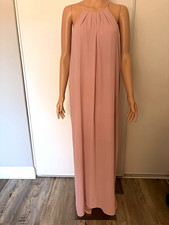 Cocktail Everly Pink Solid Chiffon Halter Sleeveless Pleated Maxi Dress Button M