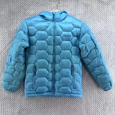 Marmot Jacket Girls M Blue Puffer Down 650 Fill Full Zip Pockets Hoodie Flaws