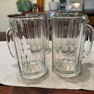 Vintage Libbey Heidelberg Beer Mugs Set of 4 Paneled Steins 16 oz Heavy Barware