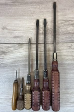 Vintage Cobra Wood Handle Screwdriver Set (6) Flathead Tools Great Condition
