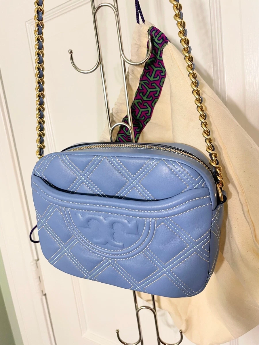 TORY BURCH Fleming Soft Quilted Pochette Shoulder Bag Leather blue EUC/NWOT