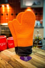 NEW Long Heat Resistant Silicone Gloves for Grilling, Cooking  (Set 2, Orange)