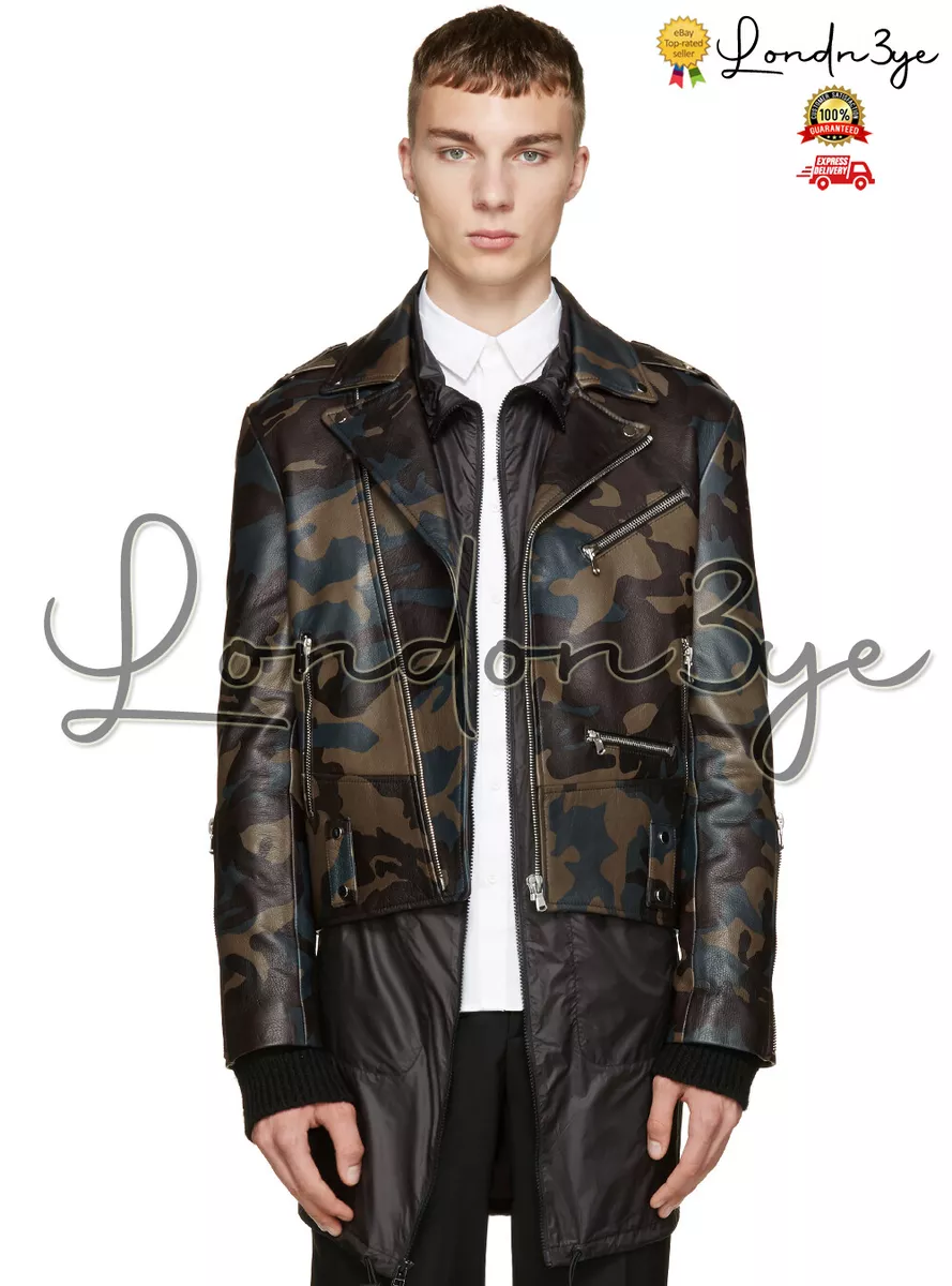 Men Cowhide Camouflage Biker Jacket Mens Real Leather Camo Motorcycle Jackets