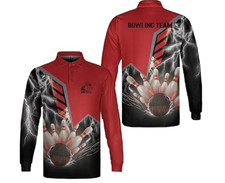 Personalized Name Bowling Long Sleeve Polo Shirt 3D for Men Women Bowling Team