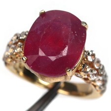 Heated Gemstone Red Ruby White Zircon Ring 925 Sterling Silver Size 7.75