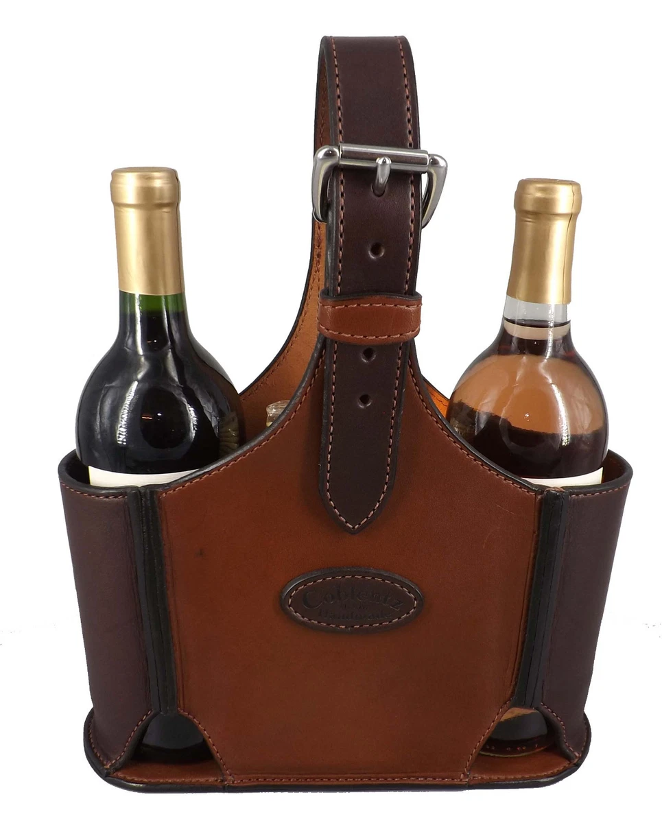 Executive LEATHER WINE CARRIER for 2 Bottles Cheese Crackers