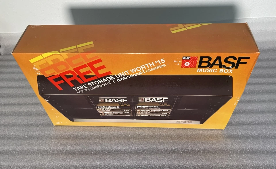 NOS BASF MUSIC BOX: 6 PROFESSIONAL I 90 MIN TYPE 1 CASSETTE TAPES + STORAGE UNIT - Image 2 of 4