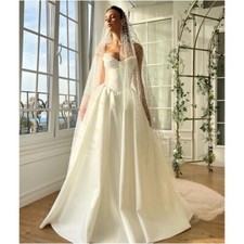 Veil Pearls Wedding Dresses Strapless Sleeveless vestidos de noche Floor-Length