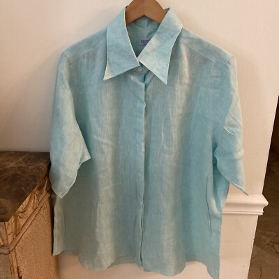 Edoardo Borrelli Napoli woman s buttons down shirt,short sleeves,100%linen,mint.