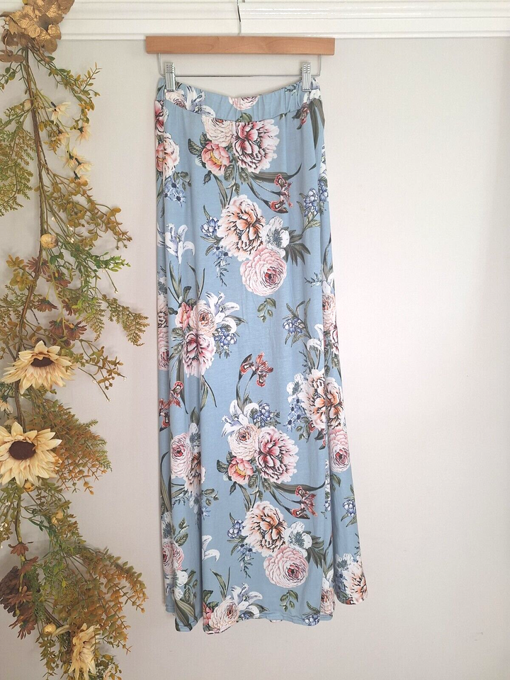 STUNNING! NEW PINK BOUTIQUE BLUE MIX FLORAL WRAP MAXI SKIRT 12 eBay