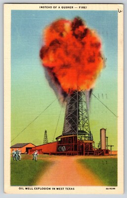 Postcard Oil Well Explosion in West Texas