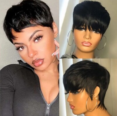 Short Bob Human Hair for Black Women Pixie Cut wigs Glueless 