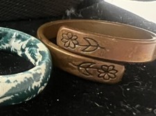 Copper Ring Adjustable Ring With Etched Flowers Size 7