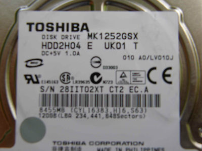 120 GB Toshiba MK1252GSX HDD2H04 E UK01 T / LV010J /G002217A 2,5 Zoll Festplatte