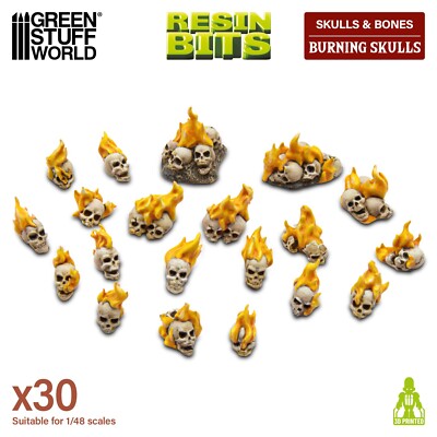 Resin Burning Skulls - Flaming Skulls Basing Scatter Scenery for Miniature Bases