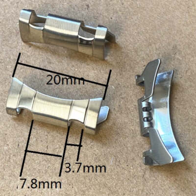 20x3.7x7.8mm Silver Polished Curved End Links Spring Bars Bracelet Watch Band St