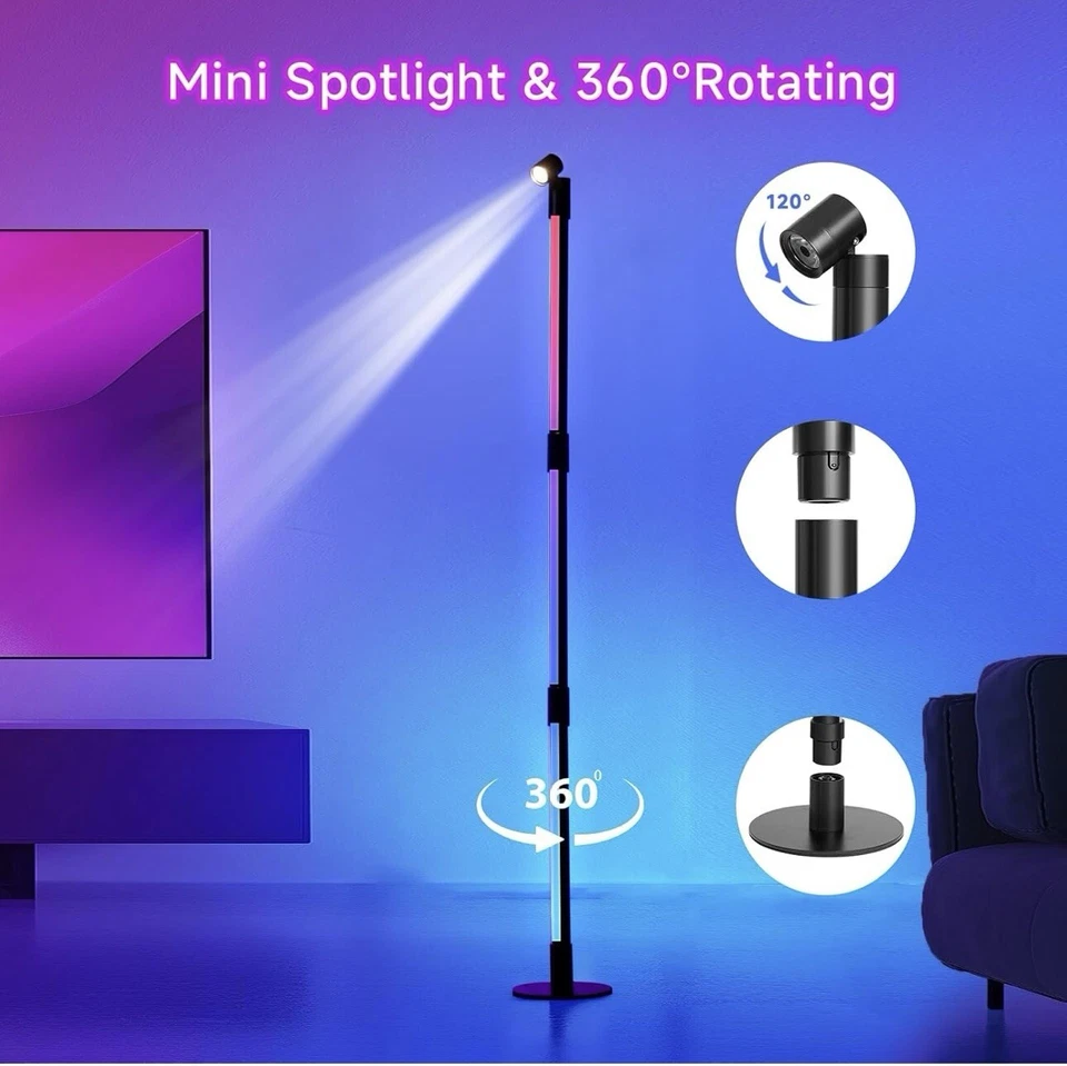 Corner Floor Lamp - 2 Pack Black RGB LED Floor Lamp with Music Sync and 16 Milli - Image 2 of 4