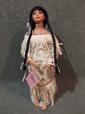 Paradise Galleries Porcelain Native American Doll "Swirling Waters" w/Stand