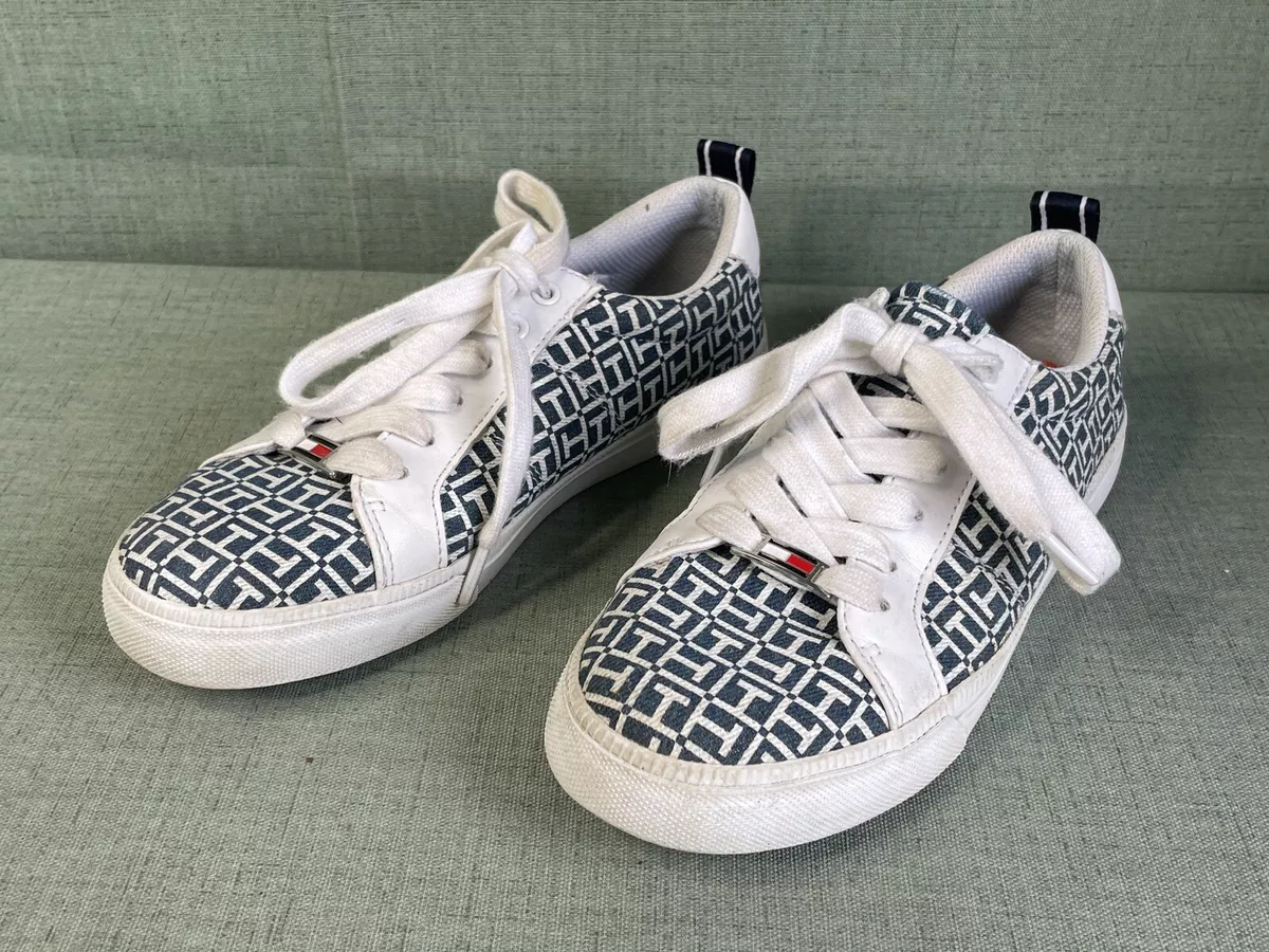 Tommy Hilfiger Womens Sneakers Size 6M Blue White TH All Over Print TWLILA2 C
