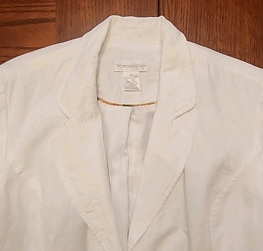 Chaqueta Blazer Worthington 100% Lino Blanca Manga 3/4 Mujer Talla 14 Forrada Corta Foto 3 de 4