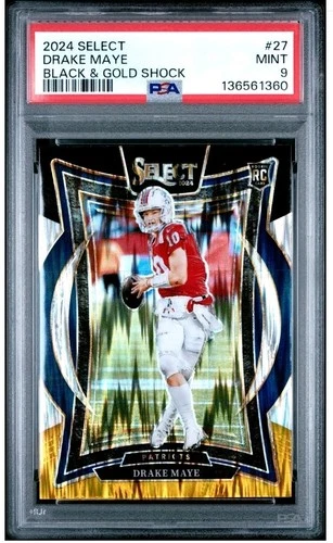 2024 Panini Select - Premier Level Drake Maye #113 Black & Gold Shock Prizm (RC)