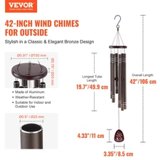 Wind Chimes for Outside, 42", Deep Tone Wind Chimes with 6 Tubes, Dark Brown